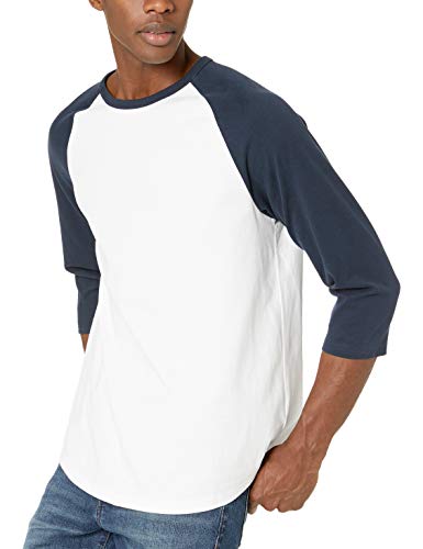 Amazon Essentials - Camiseta de béisbol de manga 3/4 para hombre, Azul marino/Blanco, US S (EU S)