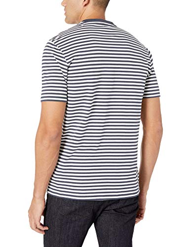 Amazon Essentials - Camisetas de manga corta y corte entallado con cuello en V y diseño a rayas para hombre, Azul marino/Blanco, US S (EU S)