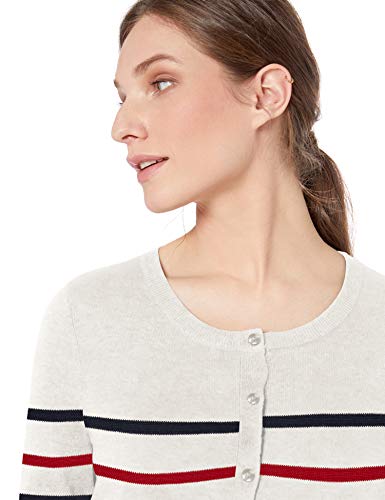 Amazon Essentials - Cárdigan ligero y largo para mujer., Blanco (White Stripe Wst), US L (EU L - XL)