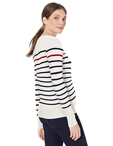 Amazon Essentials - Cárdigan ligero y largo para mujer., Blanco (White Stripe Wst), US L (EU L - XL)