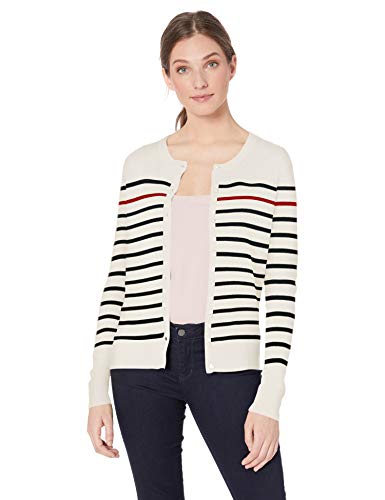 Amazon Essentials - Cárdigan ligero y largo para mujer., Blanco (White Stripe Wst), US L (EU L - XL)