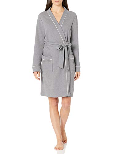 Amazon Essentials Lightweight Waffle Mid-Length Robe Bathrobes, Gris Jaspeado, L