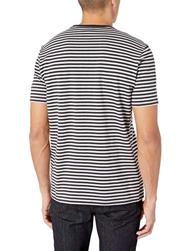 Amazon Essentials - Pack de 2 camisetas de manga corta con cuello redondo y diseño a rayas para hombre, Negro/Gris jaspeado claro, US XS (EU XS)