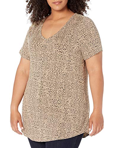 Amazon Essentials Plus Size Short-Sleeve V-Neck Tunic Shirts, Mini Leopardo, XL Grande