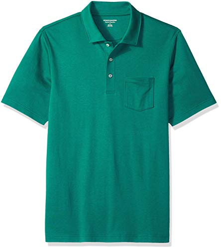 Amazon Essentials - Polo de manga corta con corte recto y bolsillo para hombre, Hunter Green, US S (EU S)