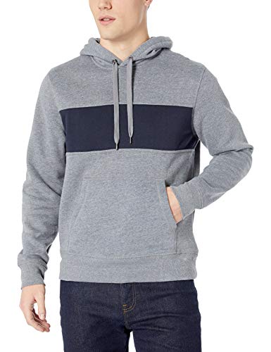 Amazon Essentials – Sudadera de forro polar con capucha para hombre, Gris (Light Gray Heather/Navy), US XL (EU XL - XXL)