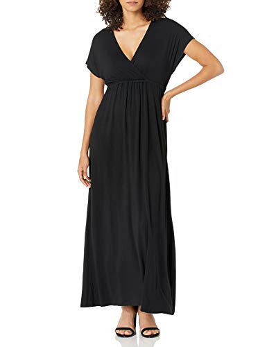 Amazon Essentials - Vestido maxi de sobrepelliz para mujer, Negro, US S (EU S - M)