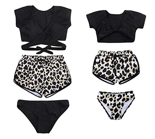 AmzBarley Traje de Baño Bañador de Mujer Tankini 3 Piezas Conjuntos,Sexy Bikinis Mujer Braga Baja Cintura+Shorts+Manga Corta Acolchado Bra Top Set Verano Playa Ropa Beachwear,342A/L