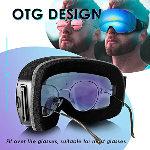 amzdeal Gafas de Esquí, Gafas Esquí Snowboard Doble Capa Anti Niebla 100% Protección UV Desmontables Lentes con Correa Antideslizante OTG Gafas de Esquiar para Adultos Hombre Mujer Juventud