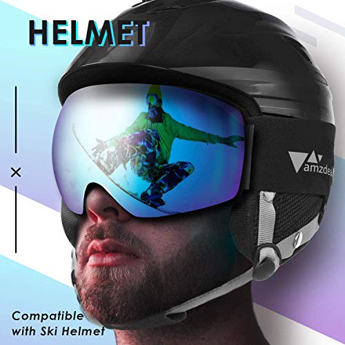 amzdeal Gafas de Esquí, Gafas Esquí Snowboard Doble Capa Anti Niebla 100% Protección UV Desmontables Lentes con Correa Antideslizante OTG Gafas de Esquiar para Adultos Hombre Mujer Juventud