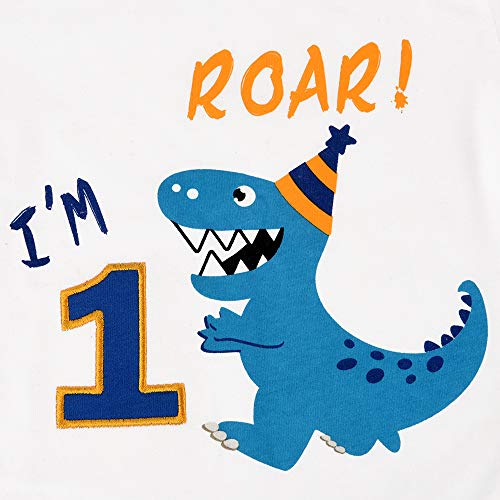 AMZTM Dinosaurio Camiseta de Cumpleaños - 1er Cumpleaños Suministros para la Fiesta Camisetas de Manga Corta para Bebé Niños Estampada Bordado con Cuello Redondo de 100% Algodón Camiseta (Blanca, 80)