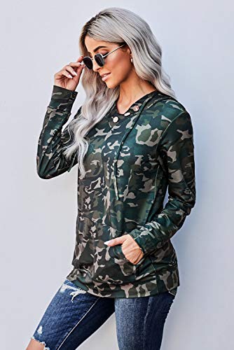 Ancapelion Sudadera con capucha para mujer, moderna, informal, deportiva, de manga larga, para otoño verde camuflaje. L