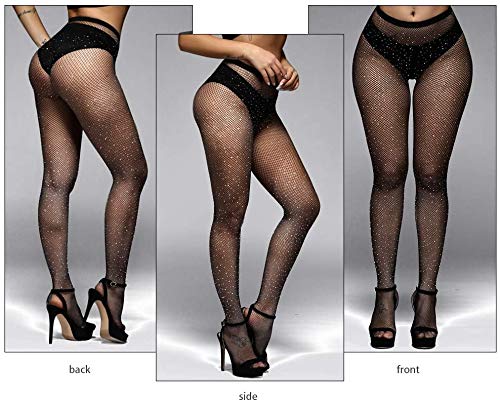 ANDIBEIQI 3 Pares Medias de Rejilla Medias de Malla Pantimedias de Malla para Mujeres con cristal, negro/blanco/desnudo