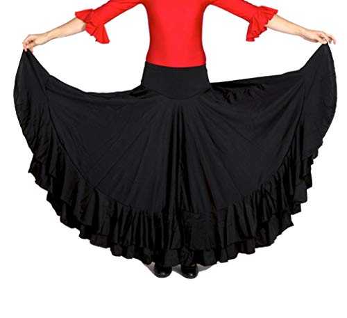 ANUKA Falda Profesional de Mujer para Danza Flamenca. Mucho Vuelo con 7 Metros de Tela. Peso Ideal para los giros. Fabricada en España (Negro/Negro, S)