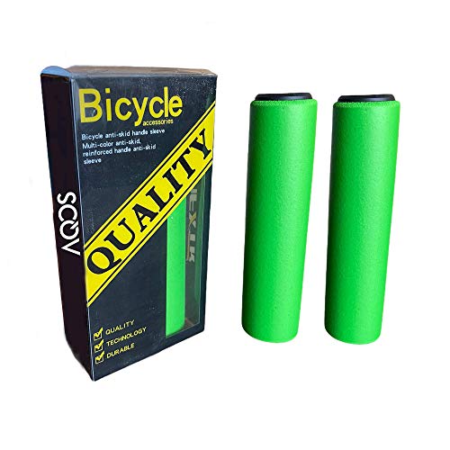 AQOS Puños Bicicleta, 2 Unidades, montaña, MTB, Silicona, Grips, Mangos, Manguitos, empuñaduras, Manillar, Bici, Mountain Bike, Ciclismo, Paseo, Espuma, ergonomicos, BMX, Universal (Verde)