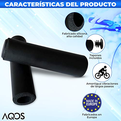 AQOS Puños Bicicleta, 2 Unidades, montaña, MTB, Silicona, Grips, Mangos, Manguitos, empuñaduras, Manillar, Bici, Mountain Bike, Ciclismo, Paseo, Espuma, ergonomicos, BMX, Universal (Verde)