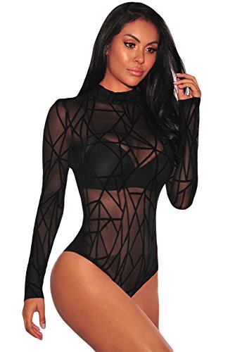 Aranmei Body Elástico para Mujer Body De Manga Larga para Mujer Mono Leotardo Bodycon Jumpsuit Bodysuit Lencería（Rayado Negro, Small）