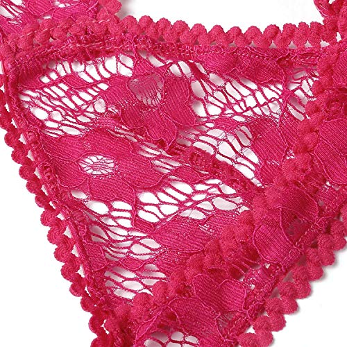 Aranmei Conjunto de Lencería Mujer Sexy Encaje Ropa Interior Push Up Bra Liguero Y Tanga (Rosa Rojo, Medium)