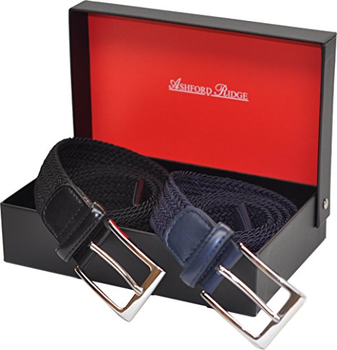 Ashford Ridge Hombres negro y Azul oscuro cinturones elásticas Gift Set (cintura tamaños 100cm - 110cm)