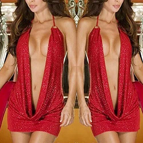 ASHOP Lencería Erotica de Mujer Transparente Vestido Interior Conjuntos de Lencería de Mujer Talla Extra Sexy Encantador Pijama Rojo del Vestido del sueño (Rojo,L)