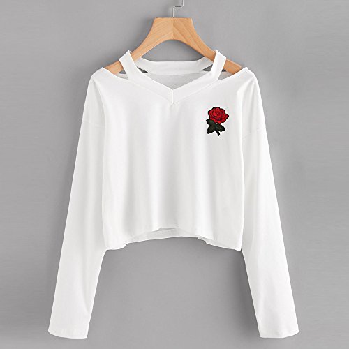 ASHOP Mujer Sudaderas, Deportivas Manga Larga Blusa Tops Larga Casual Sweatshirt Primavera y otoño Invierno Rosa Impresión Sudaderas (S, Blanco)