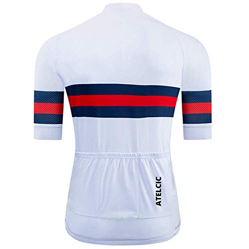 Atelcic Maillot para Ciclismo MTB Spinning Ciclismo de Carretera, Traje de Ciclismo Manga Corta Verano para Hombre y Mujer (Blanco - Azul, XS)