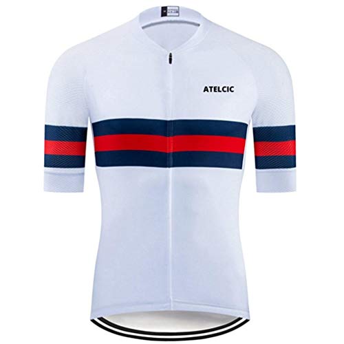 Atelcic Maillot para Ciclismo MTB Spinning Ciclismo de Carretera, Traje de Ciclismo Manga Corta Verano para Hombre y Mujer (Blanco - Azul, XS)