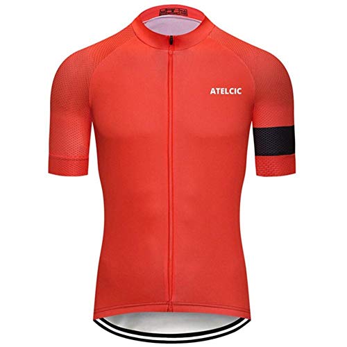 Atelcic Maillot para Ciclismo MTB Spinning Ciclismo de Carretera, Traje de Ciclismo Manga Corta Verano para Hombre y Mujer (Rojo Basic, M)