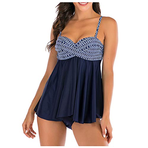 Auifor Impreso de Vestuario para Mujer Rellenado Atractivo del Traje de baño de Monokini del Bikini del Traje de baño Sets(Marina/Large)