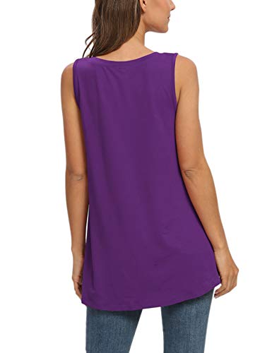 AUSELILY Camiseta de Manga Larga con Cuello en v para Mujer Túnica Tops Blusa Camisas. (EU 44-46,1-Morado)