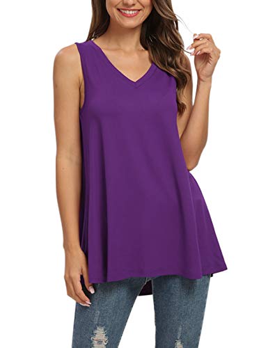 AUSELILY Camiseta de Manga Larga con Cuello en v para Mujer Túnica Tops Blusa Camisas. (EU 44-46,1-Morado)