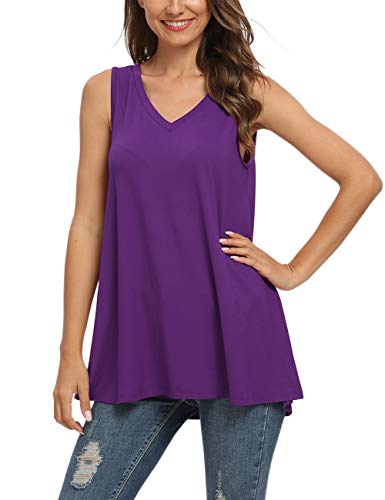 AUSELILY Camiseta de Manga Larga con Cuello en v para Mujer Túnica Tops Blusa Camisas. (EU 44-46,1-Morado)