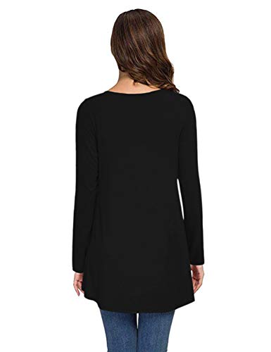 AUSELILY Camiseta de Manga Larga con Cuello en v para Mujer Túnica Tops Blusa Camisas.(EU 48-50,Negro)