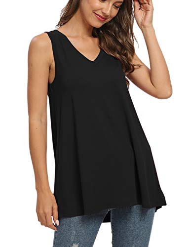 AUSELILY Camiseta sin Mangas con Cuello en V sin Mangas de Verano para Mujer Blusa sin Mangas.(EU 40-42,Negro)