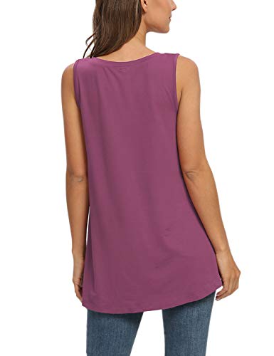 AUSELILY Camiseta sin Mangas con Cuello en V sin Mangas de Verano para Mujer Blusa sin Mangas.(EU 44-46,Malva)