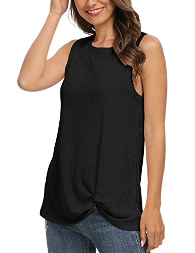 AUSELILY Top sin Mangas Casual para Mujer Chaleco de Camisa de Punto con gofres de Lindo Nudo(EU 40-42,Negro)