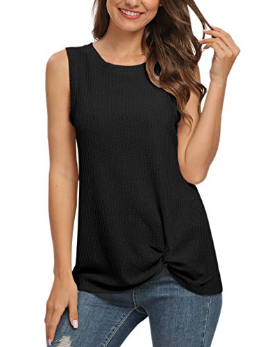 AUSELILY Top sin Mangas Casual para Mujer Chaleco de Camisa de Punto con gofres de Lindo Nudo(EU 40-42,Negro)