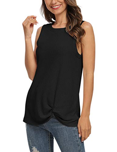 AUSELILY Top sin Mangas Casual para Mujer Chaleco de Camisa de Punto con gofres de Lindo Nudo(EU 40-42,Negro)