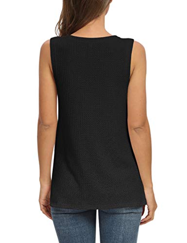 AUSELILY Top sin Mangas Casual para Mujer Chaleco de Camisa de Punto con gofres de Lindo Nudo(EU 40-42,Negro)