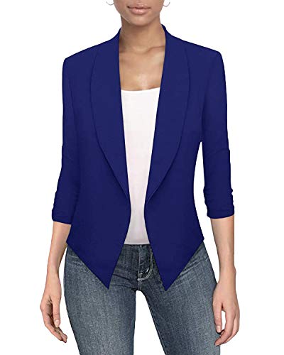 Auxo Mujer Blazer Otoño Manga Larga Color Sólido Cárdigan Elegante Lentejuela Abrigo Negocio Chaqueta Casua Talla Grandel 02-Azul Real XXL