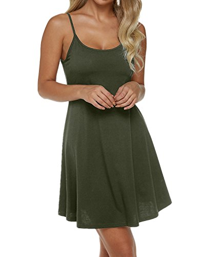 Auxo Mujer Pijama Vestido Interior Sexy Enaguas Enteras Talla Grande Tirante Sin Mangas Combinación Vestido 05-Verde Militar S