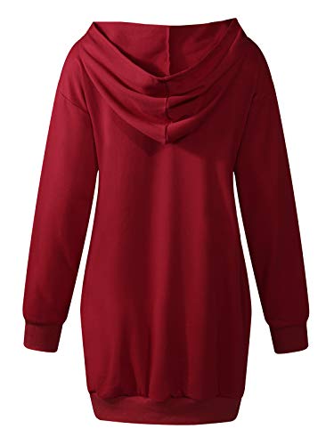 Auxo Sudaderas con Capucha para Mujer Largas Tallas Grandes Jersey Manga Larga Casual Vestidos Sudadera Invierno Hoodie Rojo Vino M