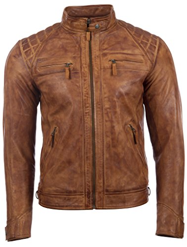 Aviatrix Chaqueta Biker De Cuero Autentica para Hombre con Diseno De Hombros De Diamante (44T9)