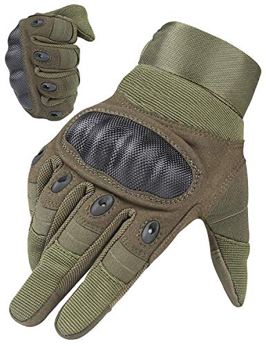 Avril Tian Guantes Tácticos, Militar, de Goma, rígidos, para Exteriores, con Dedos completos, para Hombres, Ciclismo, Motocicleta, Caza, Tiro, Senderismo, Camping,Army Green,Medium