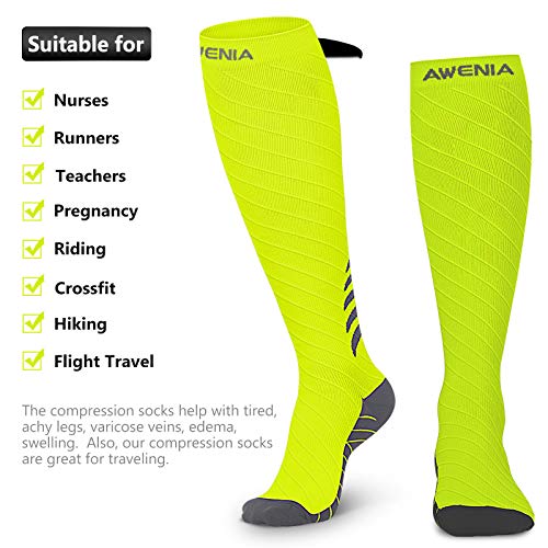 Awenia Calcetines de Compresión Deportivos Medias Transpirables para Hombres y Mujeres, para Crossfit Fútbol Avion Viaje Enfermera (L/XL(42-48CM), Verde-2 Pares)