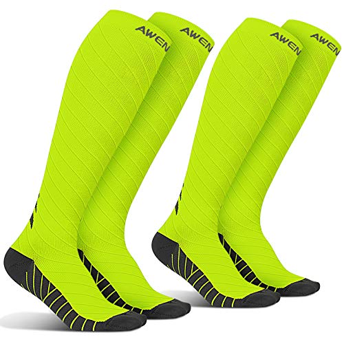 Awenia Calcetines de Compresión Deportivos Medias Transpirables para Hombres y Mujeres, para Crossfit Fútbol Avion Viaje Enfermera (S/M(35-42CM), Verde-2 Pares)