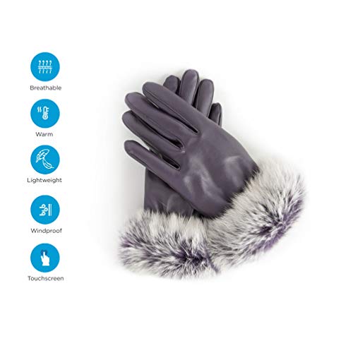 AXELENS Guantes Mujer Chica Invernales Pantalla Táctil Elegantes en Piel Ecológica Interior de Felpa Cálidos y Suaves, Puños de Piel Sintética, Smartphone Celular Teléfono Móvil - Talla S/M - VIOLETA