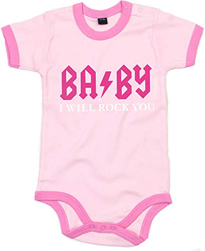 Baby I Will Rock You Ringer - Body para bebé, color rosa Rosa/rosa. 6-12 Meses