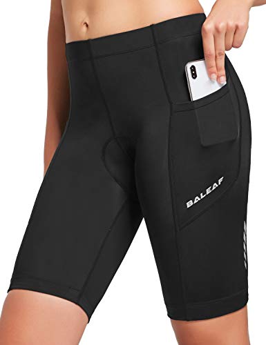 BALEAF - Pantalón corto de ciclismo para mujer, acolchado de gel 3D, cinturilla ancha, FPU 50+; para ciclismo, spinning, bicicleta de carretera