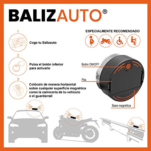 BALIZAUTO PK2834 luz Emergencia AUTÓNOMA, señal v16 preseñalización Peligro, DGT, Base imantada, Hecho en España, y Regalo Chaleco Reflectante HOMOLOGADO, Negro